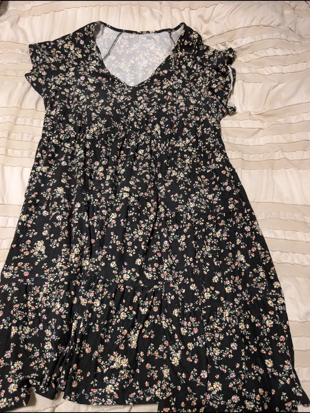 No Boundaries Black Floral Scoop Neck Tank Dress with Pale Pink Accents